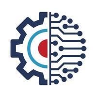 Abstract Gear Cogwheel Circuit Board Technology Icon Red Blue Navy White Background vector