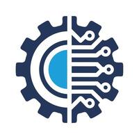 Abstract Gear Cogwheel Circuit Board Technology Icon Blue White Navy Digital Innovation Engineering vector