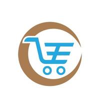 Blue shopping cart icon with brown circular frame on white background trolley basket vector