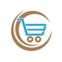 Blue shopping cart icon with brown circular frame and white background trolley basket vector