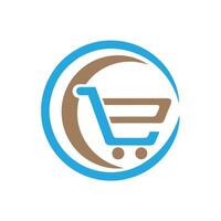 Blue and brown shopping cart icon within a circular frame trolley supermarket vector