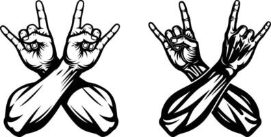 Crossed Arms Giving Rock and Roll Sign, Hand Gesture Illustration, Design vector