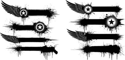Grunge Style Banners with Winged Star Emblems, Elements for Design vector