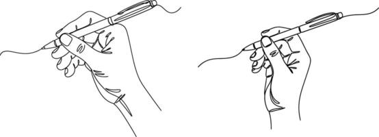 Continuous Line Drawing Two Hands Holding and Writing with a Pen, Illustration vector