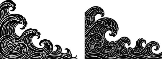 Stylized Ocean Waves Corner Design, Sea Elements for Decoration, Nautical Illustration vector
