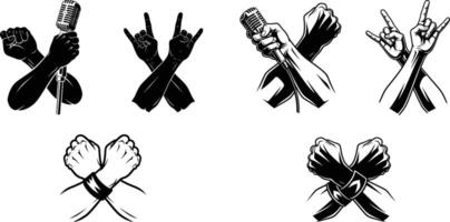 Crossed Arms with Fists, Metal Sign, and Microphone Illustrations for Music Related Designs vector
