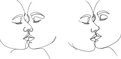 Minimalist Line Art Two Faces in a Kiss, Abstract Romantic Design vector