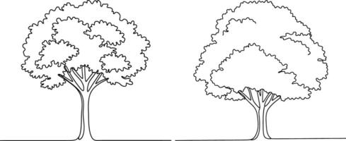Continuous Line Drawing Two Trees with Lush Foliage, Simple Line Art Style vector