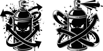 Graffiti Spray Can Characters with Arrows, Splatters, and Stars, Urban Art Style Vectors