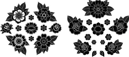 Decorative Flower Arrangement Floral Elements with Rose, Blossom, and Leaf Illustrations for Design vector