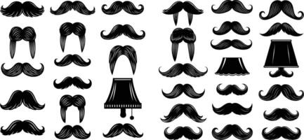 Assorted Moustaches with Lamps Set for Barber Shops and Designs vector