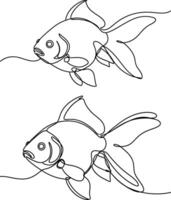 Elegant Line Art Two Stylized Fish Floating Gracefully in Minimalist Design vector