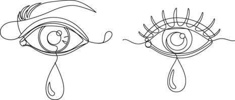 Continuous Line Art Two Eyes with Lashes and Tears Single Stroke Illustration vector