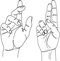 Line Art Illustration of Two Hands Depicting Hand Gestures and Expressions vector