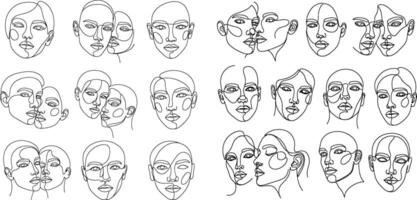 Collection of Minimalist Line Art Faces Aesthetic Portraits and Couple Designs Graphics vector