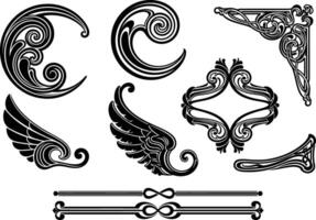 Ornate Elements Featuring Swirls, Wings, Corner, Frame, and Infinity Symbol Designs vector
