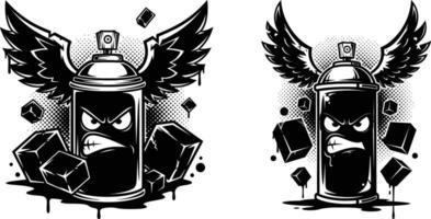 Illustration Featuring an Angry Spray Can with Wings and Cubes Floating Around It vector