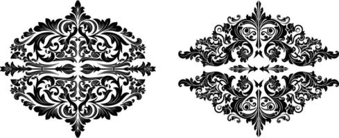 Symmetrical Floral Elements, Detailed Ornate Design, Decorative Flourish Motifs, Two Designs vector