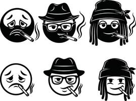 Smoking Emoji Set Sad, Gangster, Intellectual, with Cigars and Hats Illustration vector