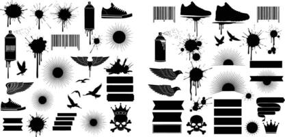 Spray Paint, Sneaker, Skull, and Sunburst Graphics Collection for Design Projects vector