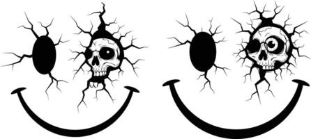 Skull Cracking Smiley Face Graphics Emerging Death and Humor Illustration vector