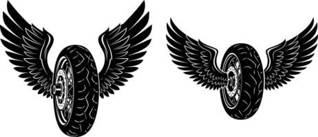 Motorcycle Tires with Wings Illustration, Black and Design Elements on Clear Canvas vector