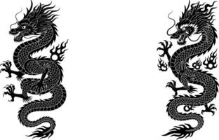 Two Dragons Eastern Mythological Creature Illustrations for Design and Decoration Projects vector
