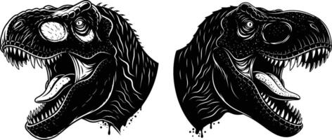 Two Tyrannosaurus Rex Heads Profile with Open Mouth and Sharp Teeth vector