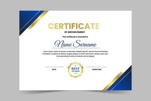 Modern elegant blue and gold certificate template. Appreciation for business vector