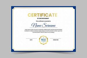 Modern elegant blue and gold certificate template design vector