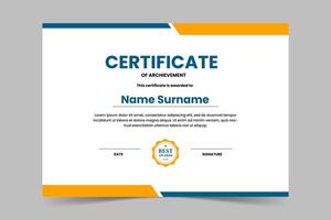 Modern elegant blue and yellow geometric certificate template vector