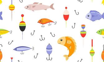 Colorful fish and fishing gear pattern vector