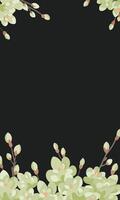Pale Green Flowers and Buds on Dark Background Handdrawn Vertical Spring Floral Design vector