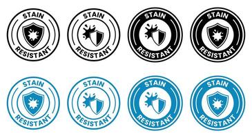 Stain Resistant Icon Set in Black and Blue Featuring a Shield and Splash Representing Protection Against Stains for Fabric Surfaces and Materials Isolated on White Background vector