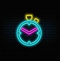 Alarm clock line icon, neon style.Outline sign, linear style pictogram.Stopwatch icon with illustration design. vector