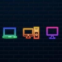 icon,Digital devices icon set. neon style. computer, monitor.Devices line icons for responsive design vector