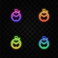 time limit concept icon. neon style.game timer idea thin line illustration. different types of watch. stopwatch, hourglass. time management. vector