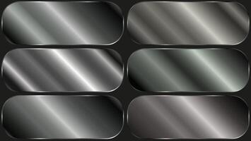 Aluminum foil. silver metal texture gradient background set. shiny metallic gradients for border, frame, ribbon, label design vector