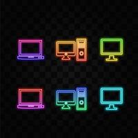 Digital devices icon set. neon style. computer, monitor vector