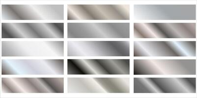 A set of silver metallic gradients. Metallic gradient effects.Silver foil texture background set. vector