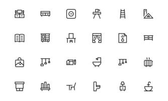 Professional Home Decor and Interior Design Icon Pack. Perfect line Icons for Living Spaces, Decoration, and Home Styling vector