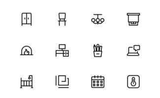 Professional Home Decor and Interior Design Icon set Pack. Perfect Icons for Living Spaces, Decoration, and Home Styling vector