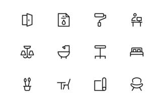 Professional Home Decor and Interior Design Icon set bundle. Perfect Icons for Living Spaces, Decoration, and Home Styling vector