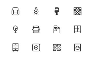 Professional Home Decor and Interior Design Icon Pack. Editable Perfect Icons for Living Spaces, Decoration, and Home Styling vector