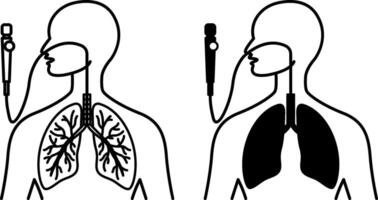 Bronchoscopy Icons. Black and White Illustrations. Examination of the Airways with a Bronchoscope. Human, Lungs, Diagnostics. Lung Disease Concept vector