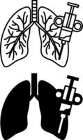 Biopsy Lung Icons. Black and White Illustrations. Taking a Tissue Sample from the Lung for Research. Taking Tissue with Thoracoscope. Lung Disease and Medicine Concept vector