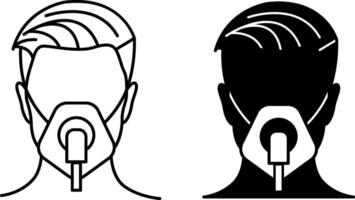 Oxygen Mask Icons. Black and White Illustration. Medical Device For Supplying Oxygen To Patients Having Breathing Problems. Lung Disease Concept vector