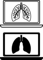Lung Screening Icons. Black and White Illustrations. Lung Examination Complex, Disease Detection. Computer Tomography, Medicine. Lung Disease Concept vector