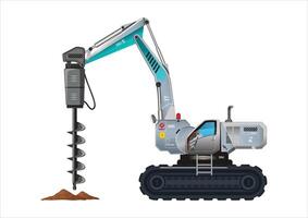 Excavator with auger drill vector