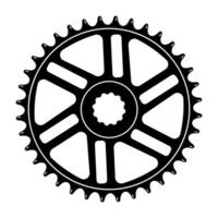Bicycle Chainring Sprocket Illustration. This black and white illustration depicts a detailed bicycle chainring sprocket with evenly spaced teeth around the outer edge. vector